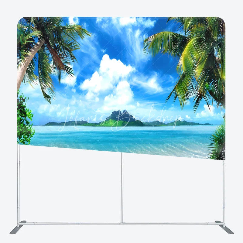 Lofaris Tropical Beach Tension Fabric Backdrop Palm Trees Blue Ocean Decor Summer Island Theme Background for Luau Party
