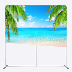 Lofaris Tropical Beach Tension Fabric Backdrop Summer Ocean with Blue Sky and Palm Trees Paradise Island Photo Prop