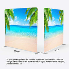 Lofaris Tropical Beach Tension Fabric Backdrop Summer Ocean with Blue Sky and Palm Trees Paradise Island Photo Prop