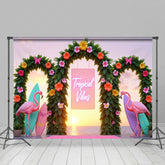Lofaris Tropical Flamingo Floral Hawaii Surf Board Backdrop