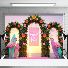 Lofaris Tropical Flamingo Floral Hawaii Surf Board Backdrop