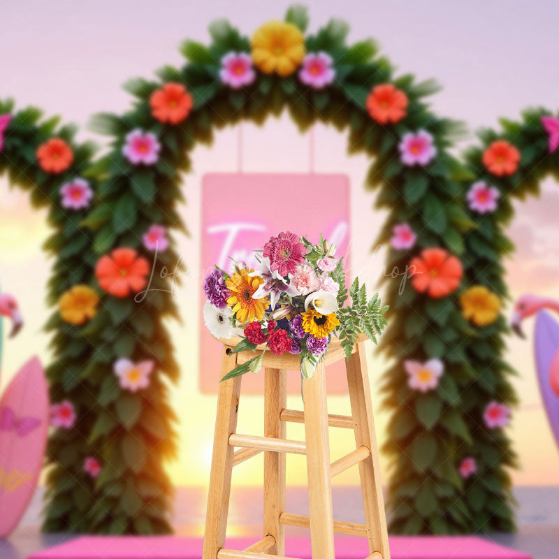 Lofaris Tropical Flamingo Floral Hawaii Surf Board Backdrop