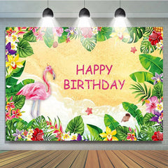 Lofaris Tropical Flamingo Happy Birthday Backdrop Summer Beach with Palm Leaves Hawaiian Luau Party Photo Booth Decor