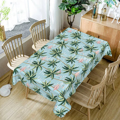 Lofaris Tropical Flamingo Rectangle Tablecloth with Palm Trees Blue Hawaiian Luau Summer Beach Party Dining Decor