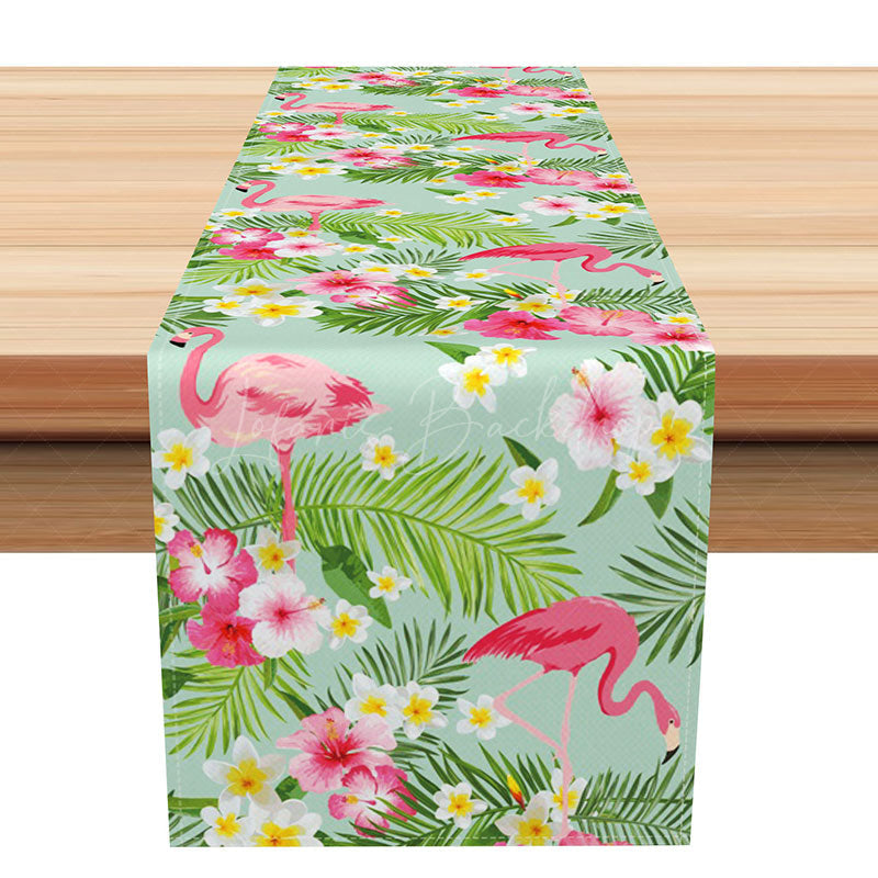Lofaris Tropical Flamingo Table Runner Hawaiian Summer Decor with Pink Birds for Luau and Beach Party