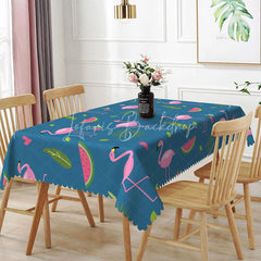 Lofaris Tropical Flamingo Watermelon Rectangle Tablecloth Blue Summer Dining Table Cover for Party