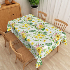 Lofaris Tropical Floral Rectangle Tablecloth Yellow Plumeria and Palm Leaves Pattern for Summer Luau Party Decor