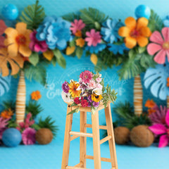 Lofaris Tropical Flowers Blue Summer Backdrop For Photo Studio