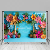 Lofaris Tropical Flowers Blue Summer Backdrop For Photo Studio