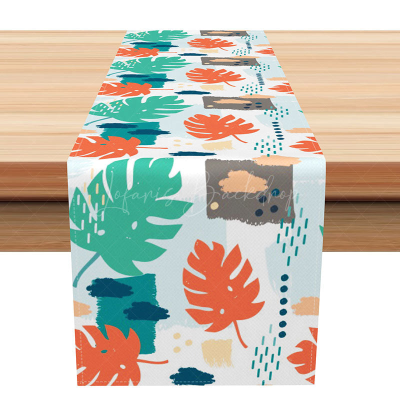 Lofaris Tropical Hawaiian Leaves Table Runner Fine Art Monstera and Palm Leaf Fresh Green Summer Dining Room Decor
