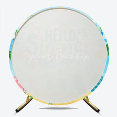 Lofaris Tropical Hello Summer Beach Round Backdrop Featuring Palm Trees and Flip-Flops for Vacation Party
