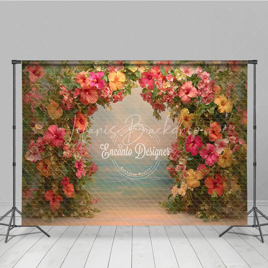 Lofaris Tropical Hibiscus Floral Arch Backdrop Summer Beach Photo Prop Hawaiian Luau Party Decorations