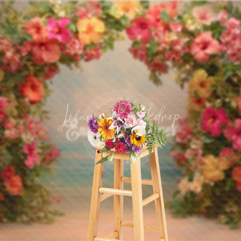 Lofaris Tropical Hibiscus Floral Arch Backdrop Summer Beach Photo Prop Hawaiian Luau Party Decorations
