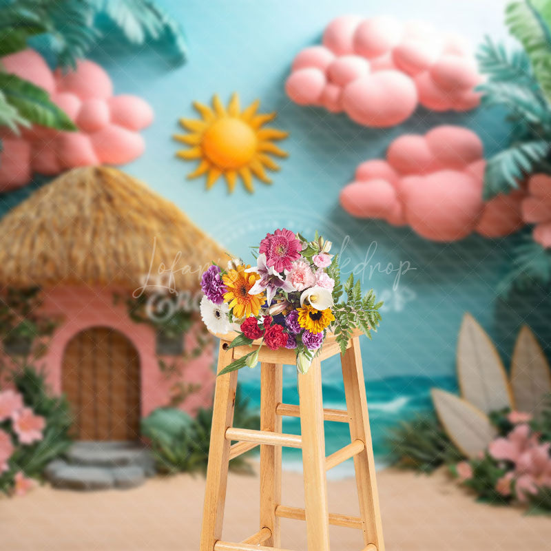 Lofaris Tropical House Coconut Tree Surfboards Summer Backdrop