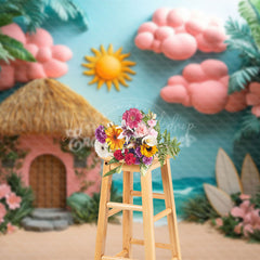 Lofaris Tropical House Coconut Tree Surfboards Summer Backdrop