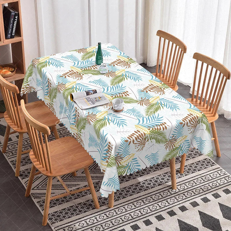 Lofaris Tropical Leaf Rectangle Tablecloth Blue and Brown Palm Fronds Modern Summer Hawaiian Kitchen Dining Decor