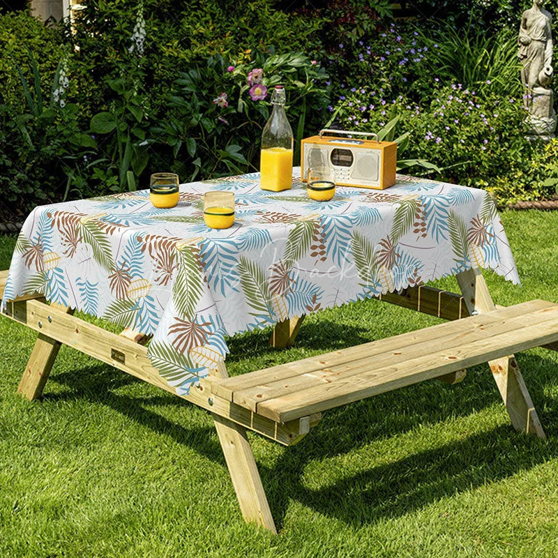 Lofaris Tropical Leaf Rectangle Tablecloth Blue and Brown Palm Fronds Modern Summer Hawaiian Kitchen Dining Decor