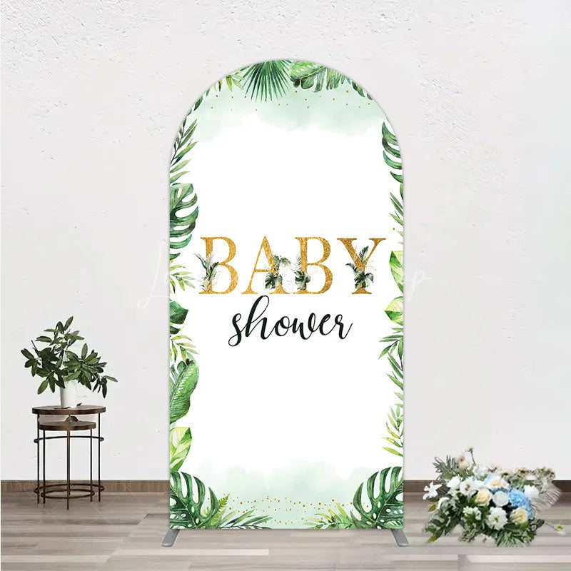 Lofaris Tropical Leaves Baby Shower Arch Backdrop Safari Greenery Gold Glitter Party Decoration Jungle Plant Background