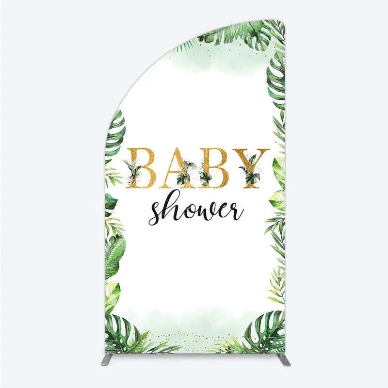 Lofaris Tropical Leaves Baby Shower Half Moon Arch Backdrop Safari Greenery Gold Glitter Party Decoration Jungle Plant Background