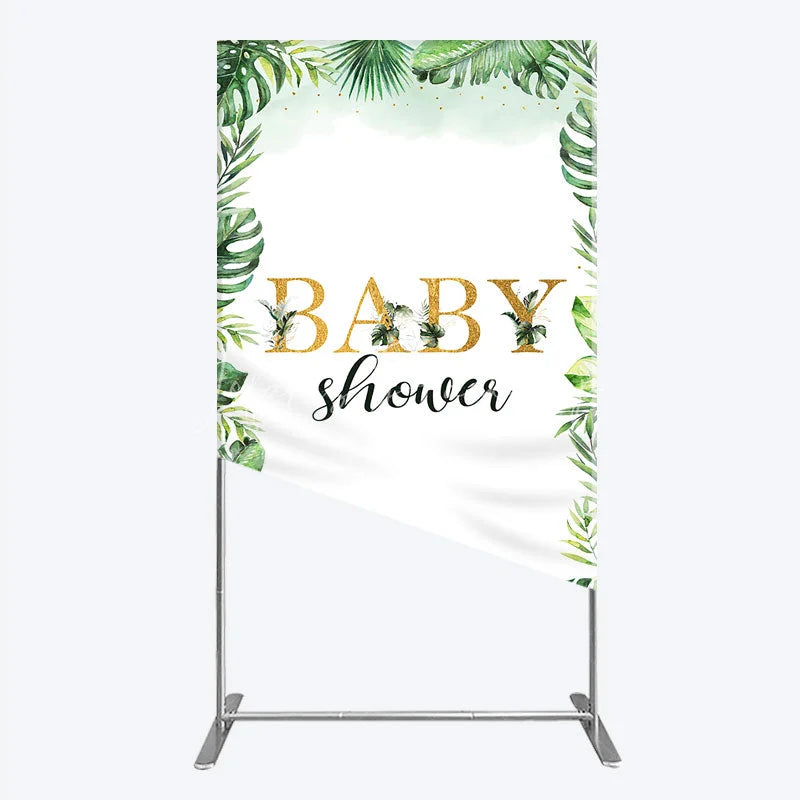 Lofaris Tropical Leaves Baby Shower Rectangle Backdrop Safari Greenery Gold Glitter Party Decoration Jungle Plant Background