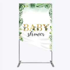 Lofaris Tropical Leaves Baby Shower Rectangle Backdrop Safari Greenery Gold Glitter Party Decoration Jungle Plant Background
