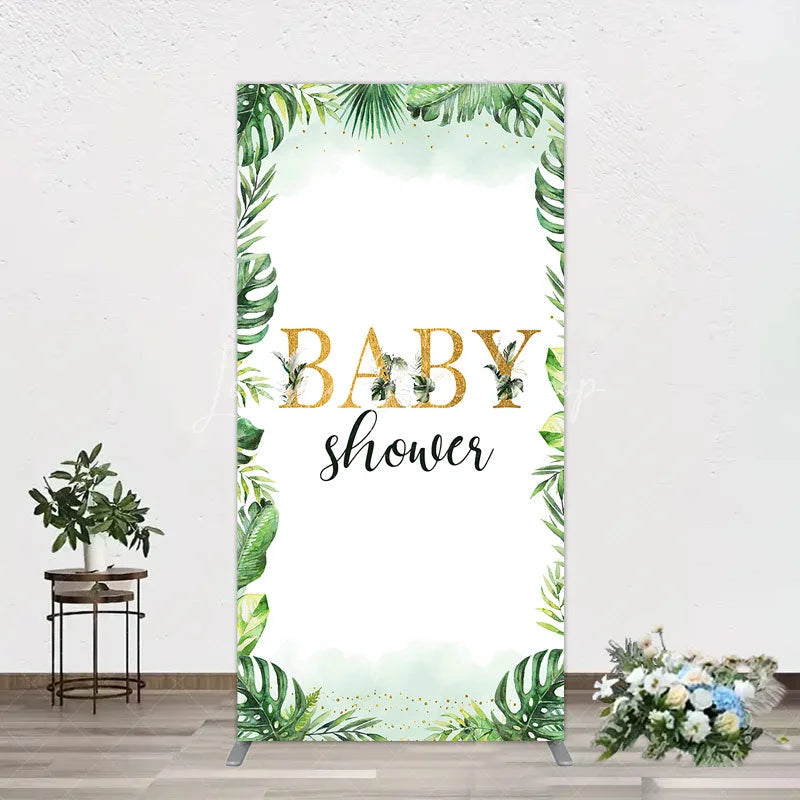 Lofaris Tropical Leaves Baby Shower Rectangle Backdrop Safari Greenery Gold Glitter Party Decoration Jungle Plant Background