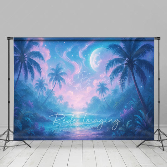 Lofaris Tropical Midnight Blue Lake Natural Scene Backdrop