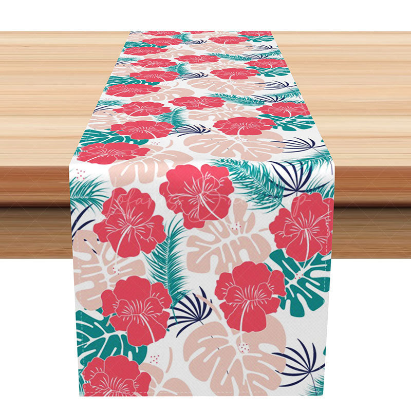 Lofaris Tropical Monstera and Floral Summer Table Runner for Hawaiian Botanical Jungle Themed Party Decor