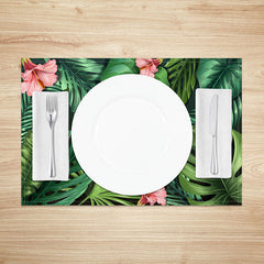 Lofaris Tropical Monstera Leaf Placemats Set of 4 Green Hawaiian Palm Leaves for Summer Luau Party Decor