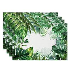 Lofaris Tropical Monstera Leaf Placemats Set of 4 with Tribal Pattern for Modern Boho Summer Table Decor