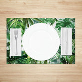 Lofaris Tropical Monstera Leaf Placemats Set of 4 with Tribal Pattern for Modern Boho Summer Table Decor