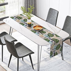 Lofaris Tropical Monstera Leaf Table Runner for Summer Party Green Botanical Print Holiday and Dining Decor