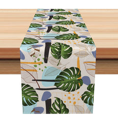Lofaris Tropical Monstera Leaf Table Runner for Summer Party Green Botanical Print Holiday and Dining Decor