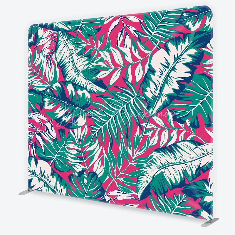 Lofaris Tropical Palm Leaves Tension Fabric Backdrop Pink and Teal Monstera Foliage Pattern Background Summer Party Decor