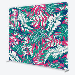 Lofaris Tropical Palm Leaves Tension Fabric Backdrop Pink and Teal Monstera Foliage Pattern Background Summer Party Decor