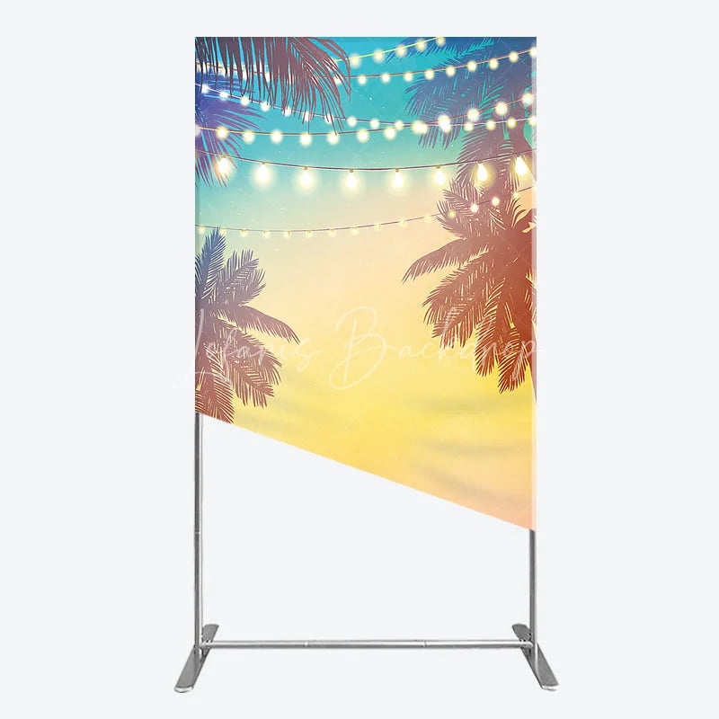 Lofaris Tropical Palm Trees and Fairy Lights Rectangle Arch Backdrop Vibrant Sunset Gradient Summer Party