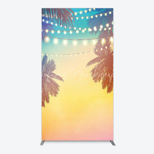 Lofaris Tropical Palm Trees and Fairy Lights Rectangle Arch Backdrop Vibrant Sunset Gradient Summer Party