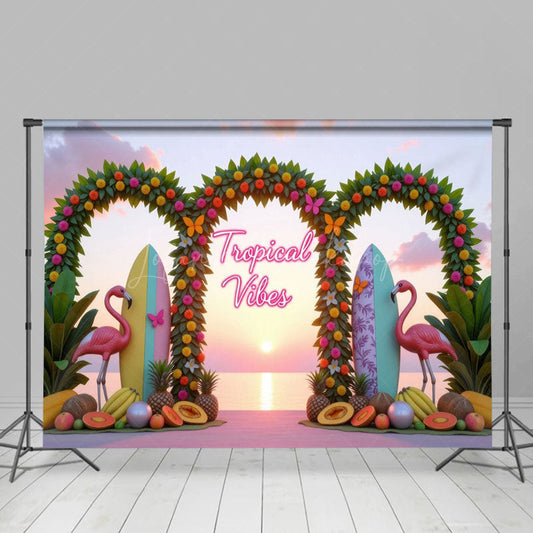 Lofaris Tropical Vibes Fruits Arch Flamingo Summer Backdrop