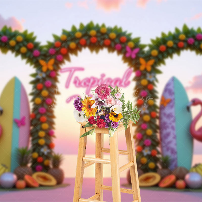 Lofaris Tropical Vibes Fruits Arch Flamingo Summer Backdrop