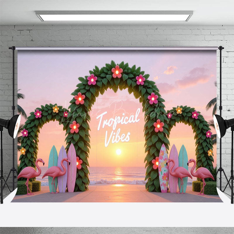 Lofaris Tropical Vibes Sunset Floral Hawaii Beach Backdrop