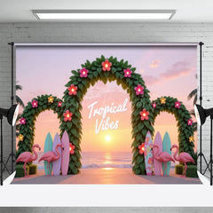 Lofaris Tropical Vibes Sunset Floral Hawaii Beach Backdrop