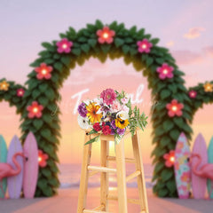 Lofaris Tropical Vibes Sunset Floral Hawaii Beach Backdrop
