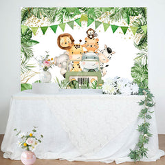 Lofaris Truck Safari Animals Plant Happy Birthday Backdrop