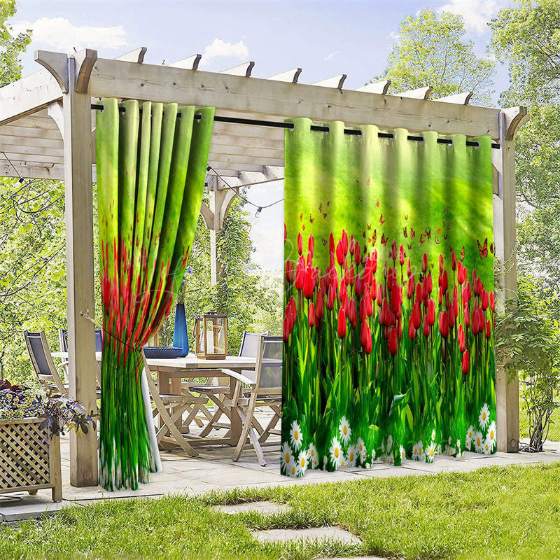 Lofaris Tulip Plantation Waterproof Printed Outdoor Curtains