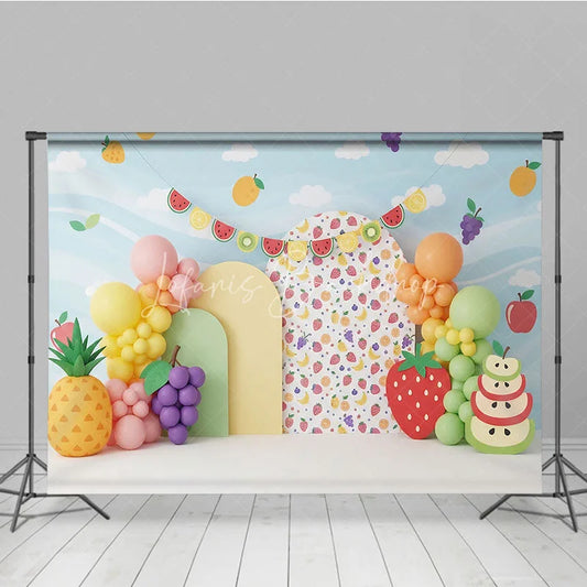 Lofaris Tutti Frutti Backdrop Colorful Fruit Theme with Watermelon and Pineapple Kids Birthday Party Banner