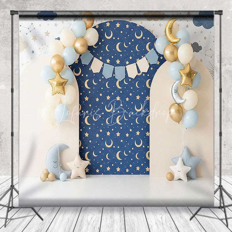Lofaris Twinkle Little Star Arch Backdrop Navy Blue and Gold Moon Night Sky Background for Boys Birthday