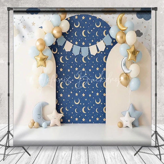 Lofaris Twinkle Little Star Arch Backdrop Navy Blue and Gold Moon Night Sky Background for Boys Birthday