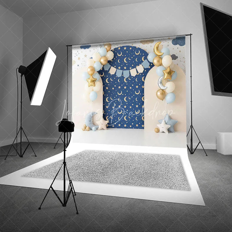 Lofaris Twinkle Little Star Arch Backdrop Navy Blue and Gold Moon Night Sky Background for Boys Birthday