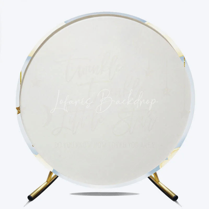Lofaris Twinkle Little Star Round Backdrop Gold Moon and Clouds Blue Baby Shower Background