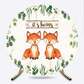 Lofaris Twins Foxes Greenery Baby Shower Round Backdrop